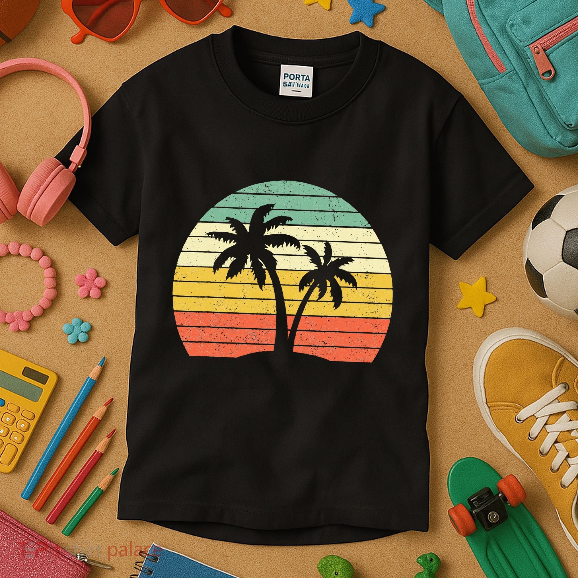 Palm Tree Retro Tropical Beach Kids T-Shirt