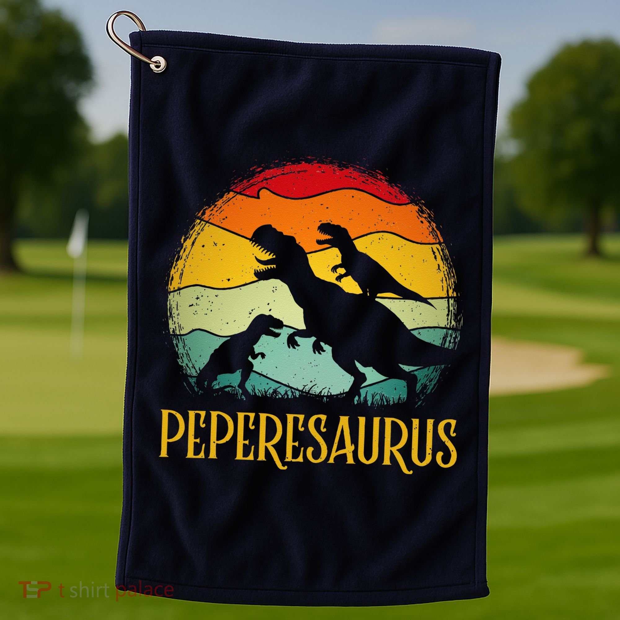 Peperesaurus T Rex Dinosaur Pepere Saurus Family Fathers Day Golf Towel