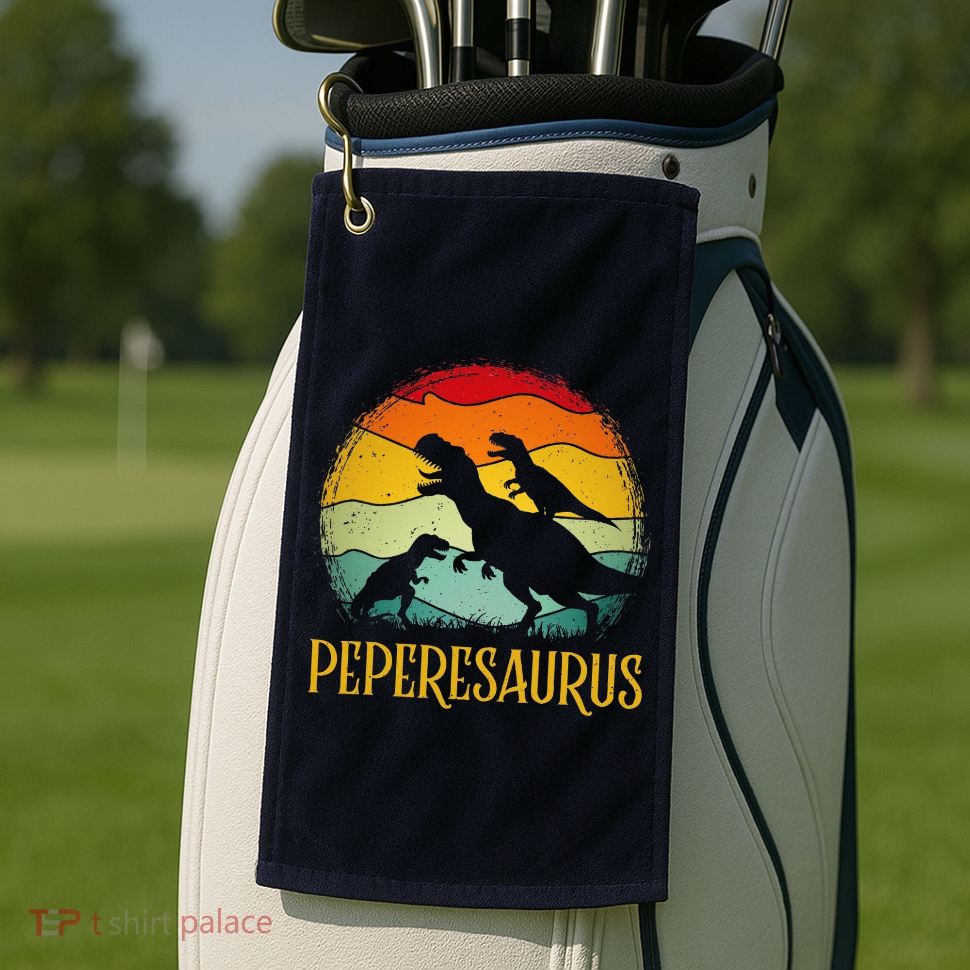 Peperesaurus T Rex Dinosaur Pepere Saurus Family Fathers Day Golf Towel