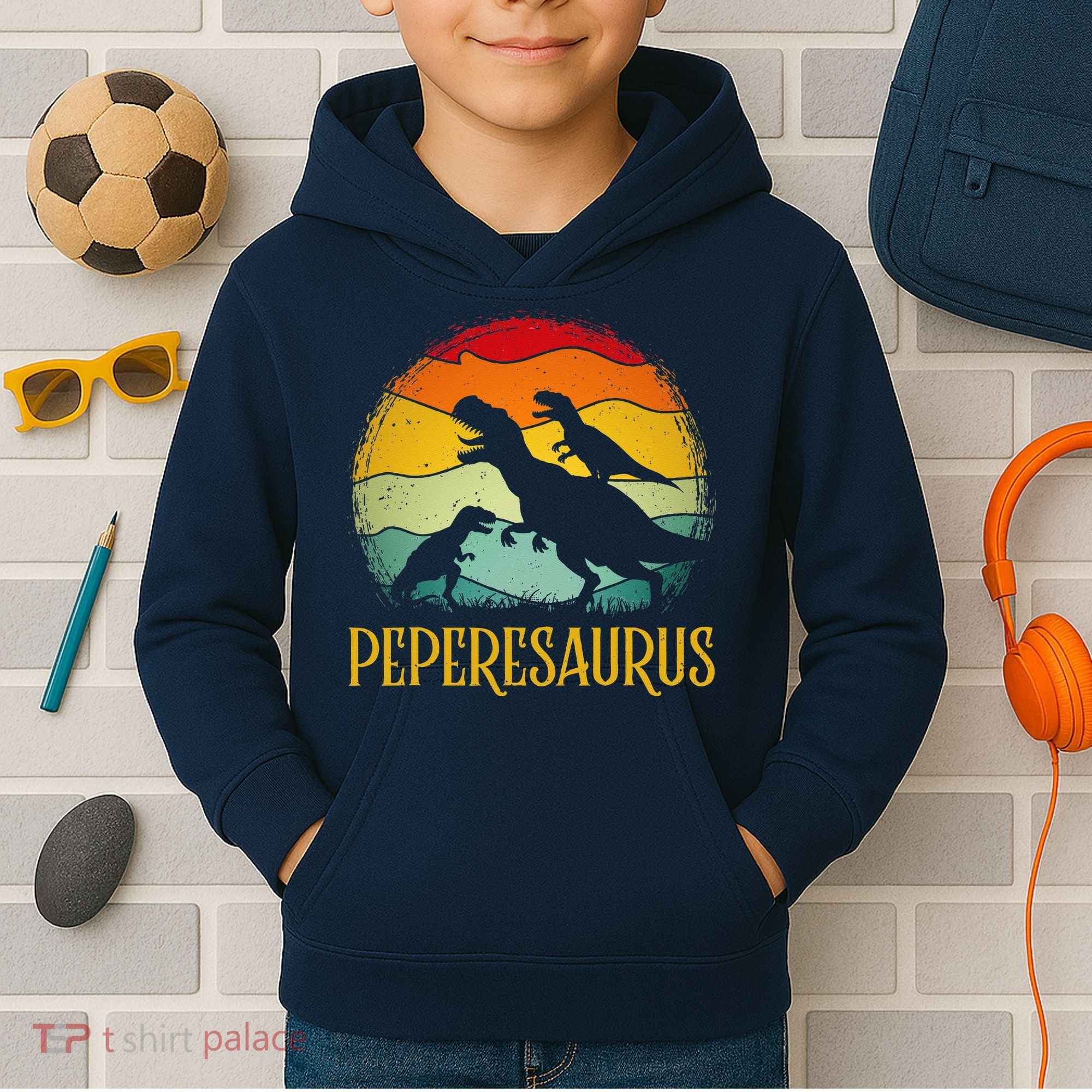 Peperesaurus T Rex Dinosaur Pepere Saurus Family Fathers Day Kids Hoodie