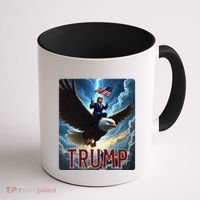 President Trump Riding An Eagle. Patriotic Political Coffee Mug thumb 1