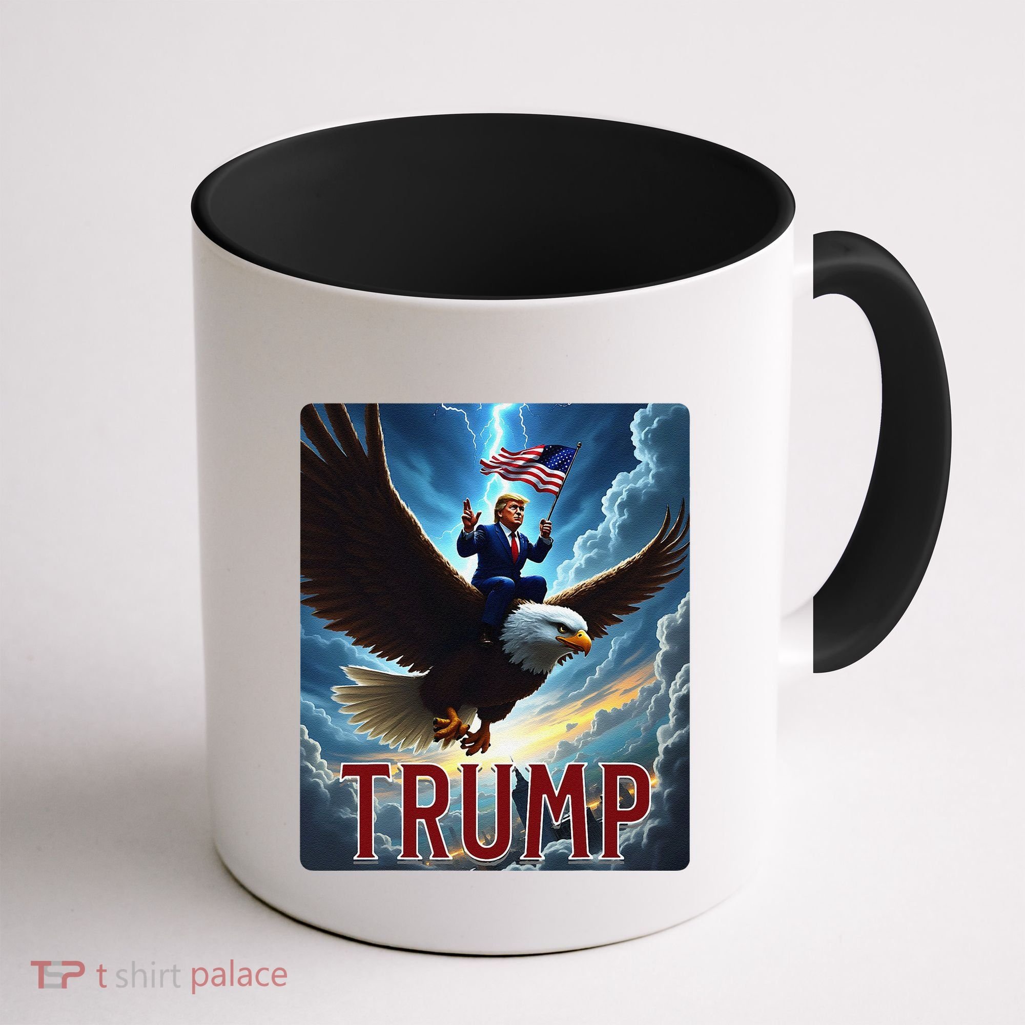 President Trump Riding An Eagle. Patriotic Political Coffee Mug