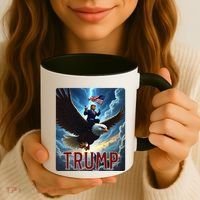 President Trump Riding An Eagle. Patriotic Political Coffee Mug thumb 3