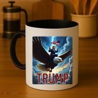 President Trump Riding An Eagle. Patriotic Political Coffee Mug thumb 4