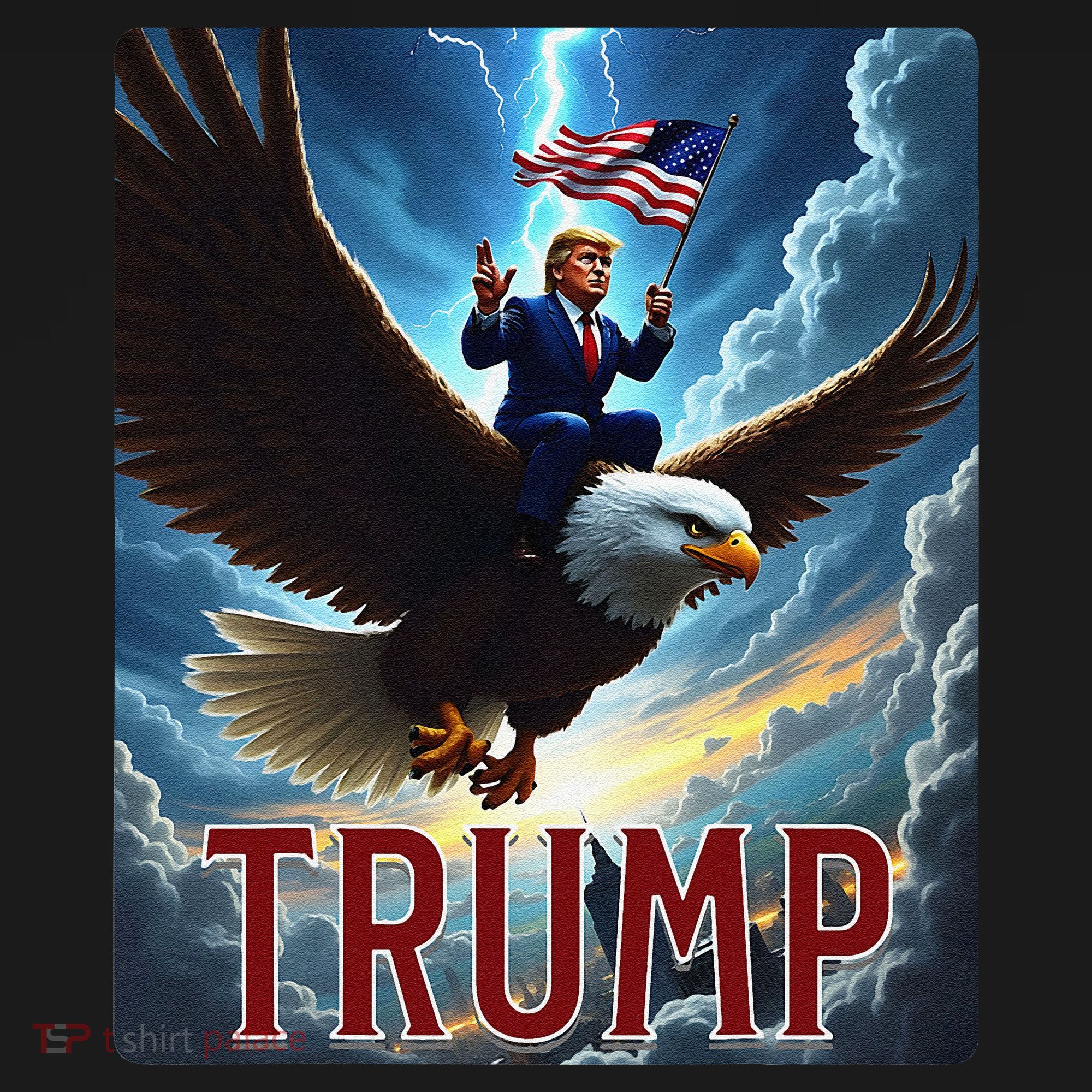 President Trump Riding An Eagle. Patriotic Political Women's Hoodie