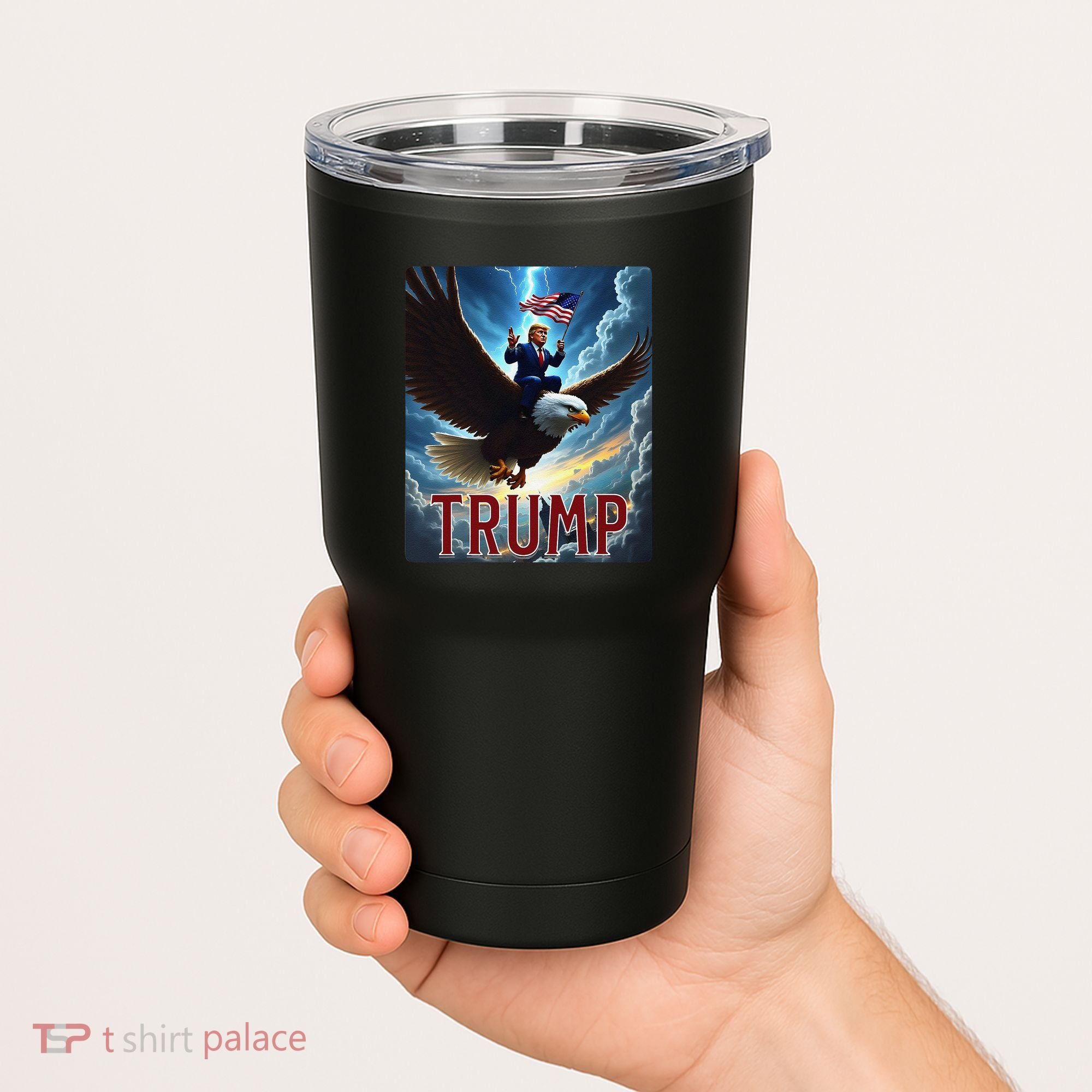 President Trump Riding An Eagle. Patriotic Political Tumbler