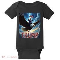 President Trump Riding An Eagle. Patriotic Political Baby Bodysuit thumb 0