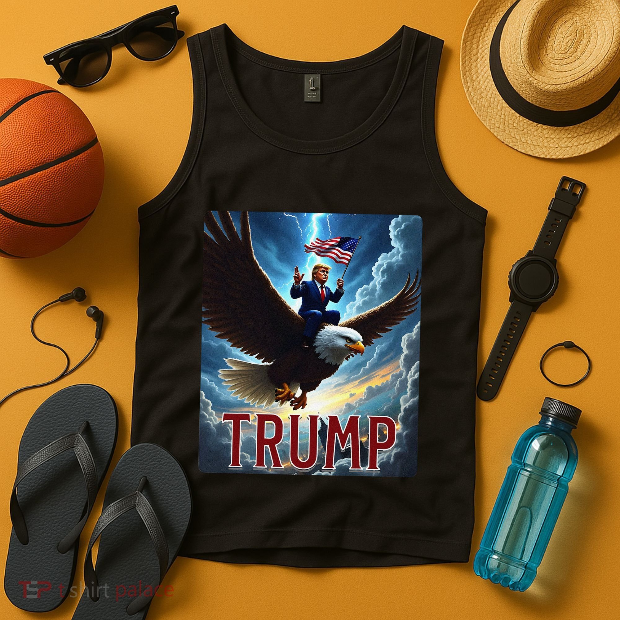 President Trump Riding An Eagle. Patriotic Political Tank Top