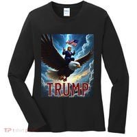 President Trump Riding An Eagle. Patriotic Political Women's Long Sleeve Shirt thumb 0