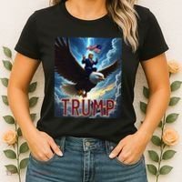 President Trump Riding An Eagle. Patriotic Political Women's T-Shirt thumb 2
