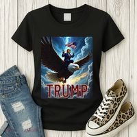 President Trump Riding An Eagle. Patriotic Political Women's T-Shirt thumb 3