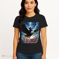 President Trump Riding An Eagle. Patriotic Political Women's T-Shirt thumb 4