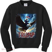 President Trump Riding An Eagle. Patriotic Political Kids Sweatshirt thumb 0