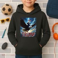 President Trump Riding An Eagle. Patriotic Political Kids Hoodie thumb 2