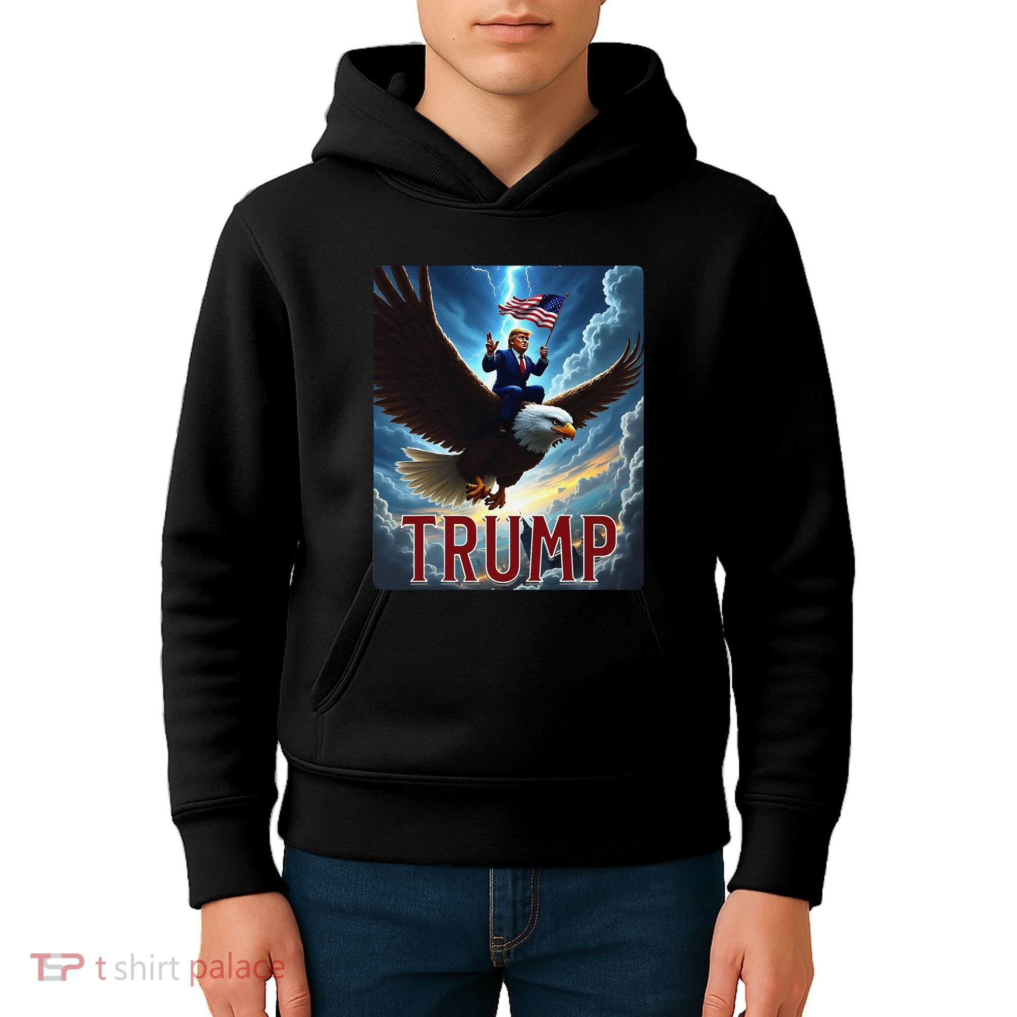 President Trump Riding An Eagle. Patriotic Political Kids Hoodie