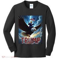 President Trump Riding An Eagle. Patriotic Political Kids Long Sleeve Shirt thumb 0