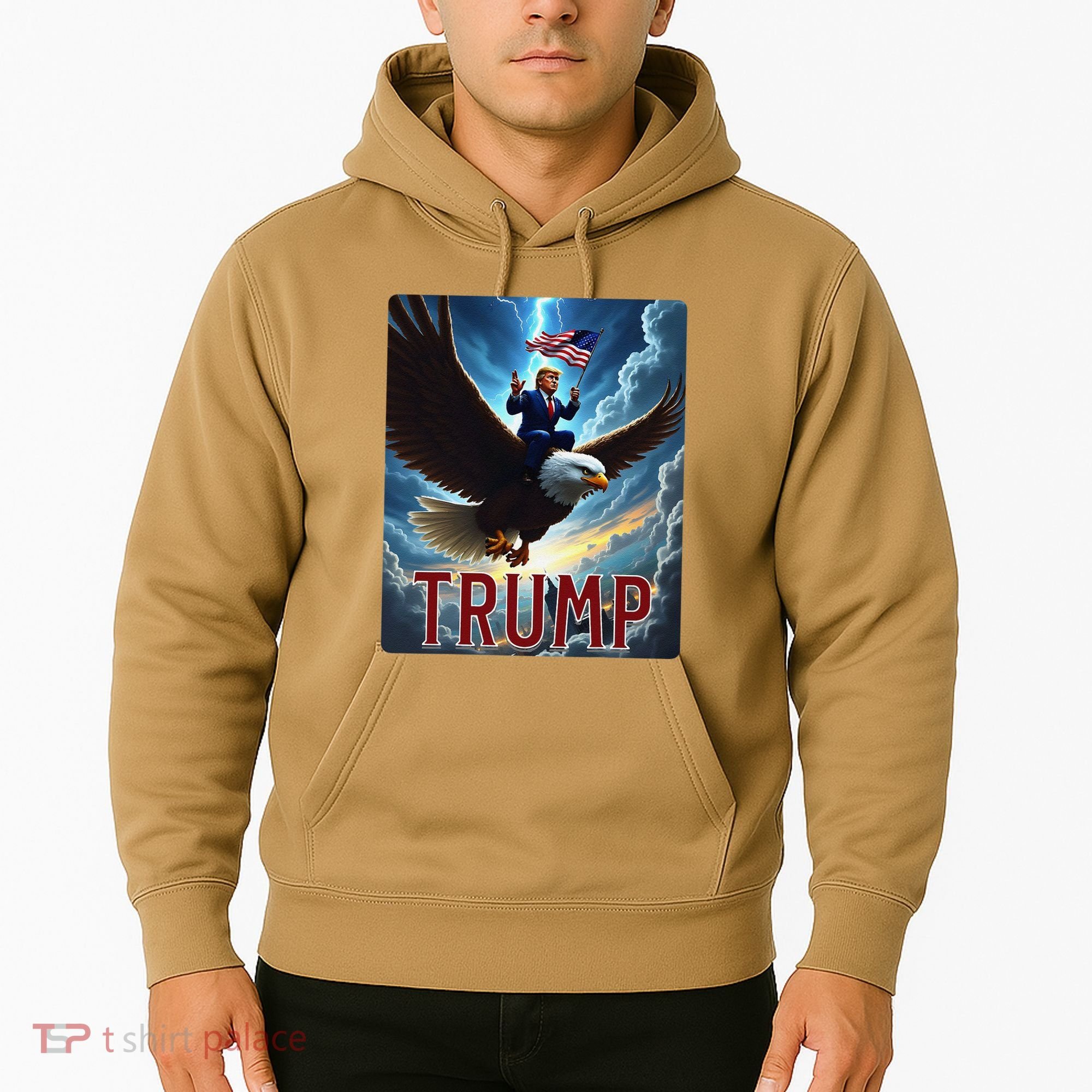President Trump Riding An Eagle. Patriotic Political Hoodie