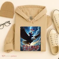 President Trump Riding An Eagle. Patriotic Political Hoodie thumb 4