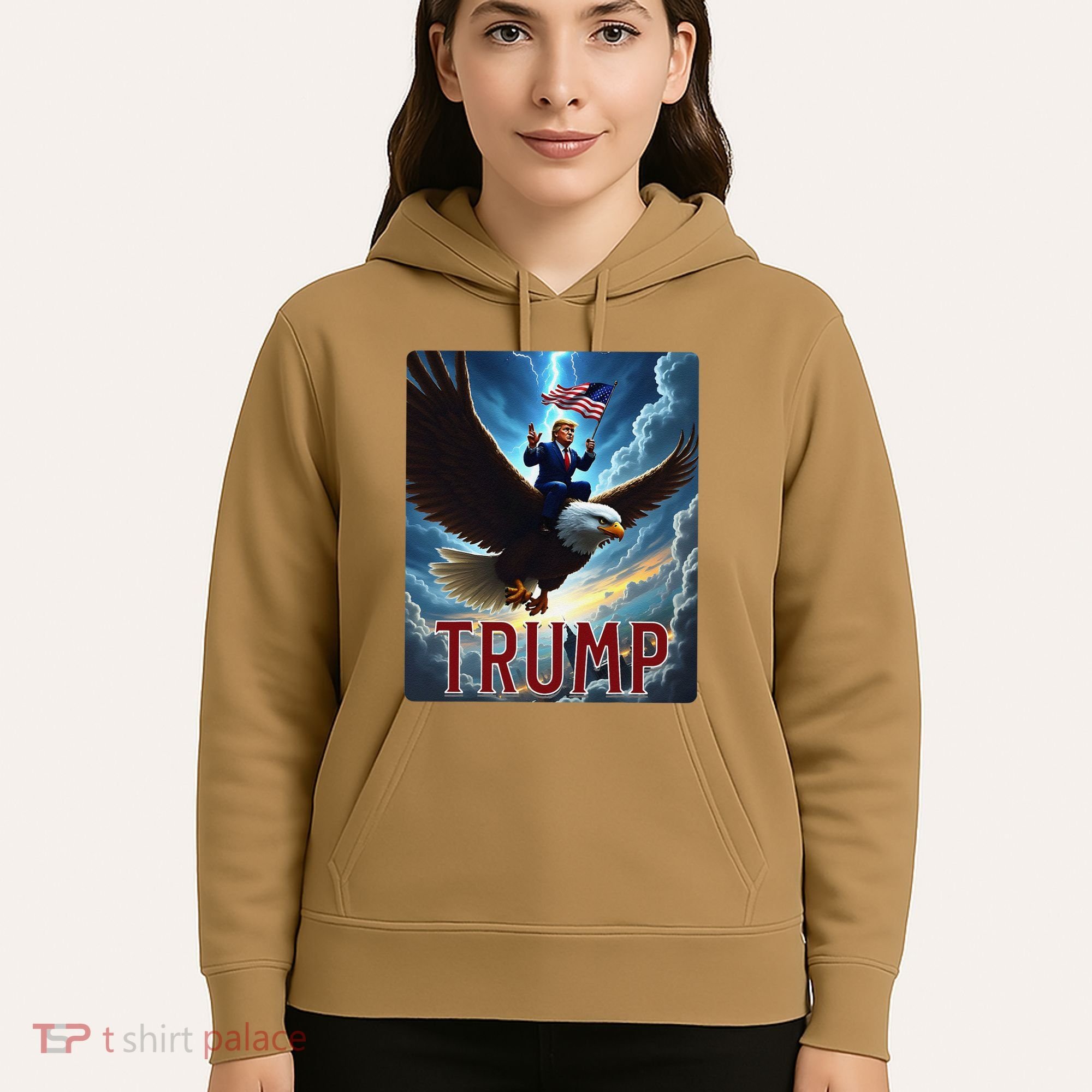 President Trump Riding An Eagle. Patriotic Political Hoodie