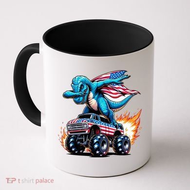 Patriotic T Rex Dabbing Monster Truck Coffee Mug