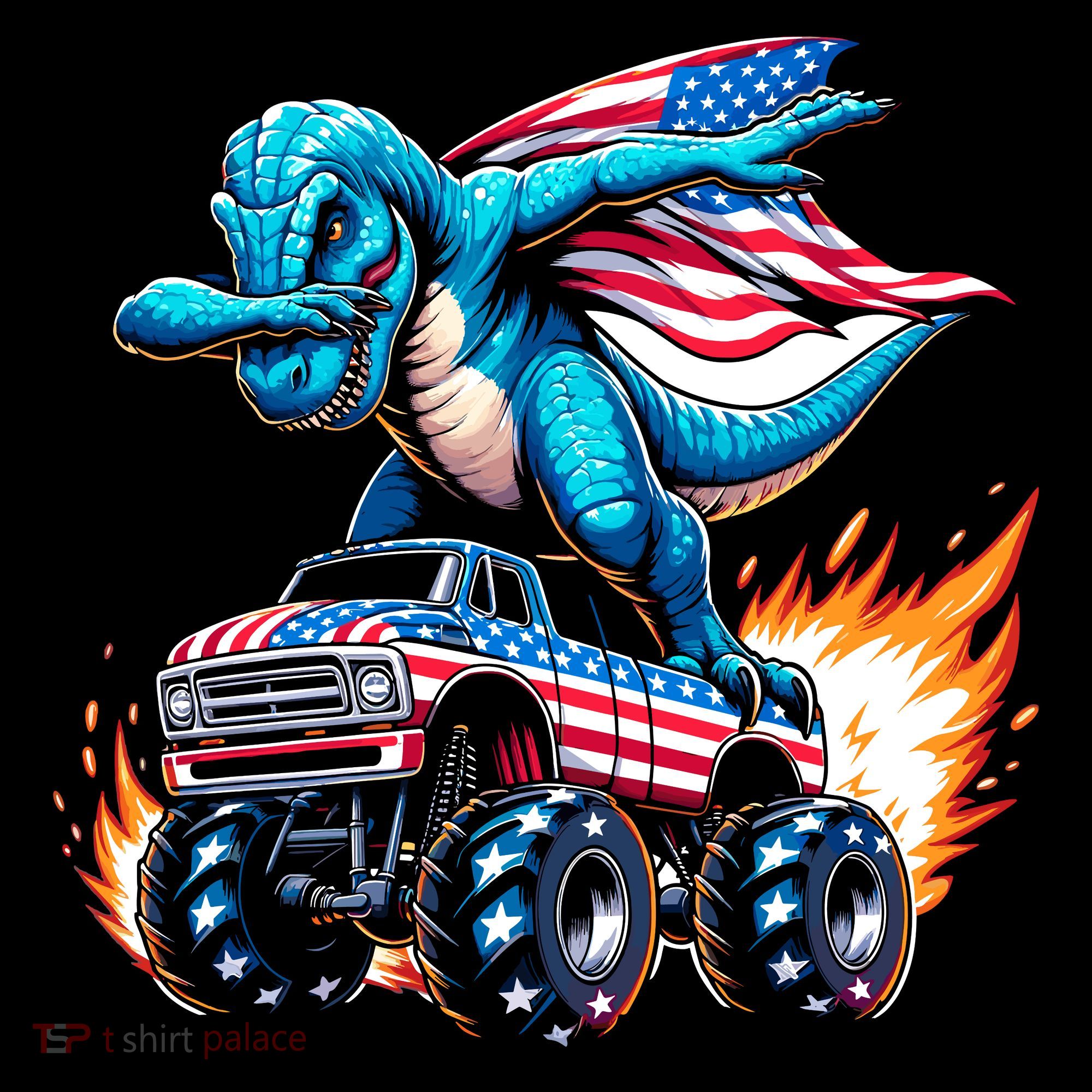 Patriotic T Rex Dabbing Monster Truck Coffee Mug