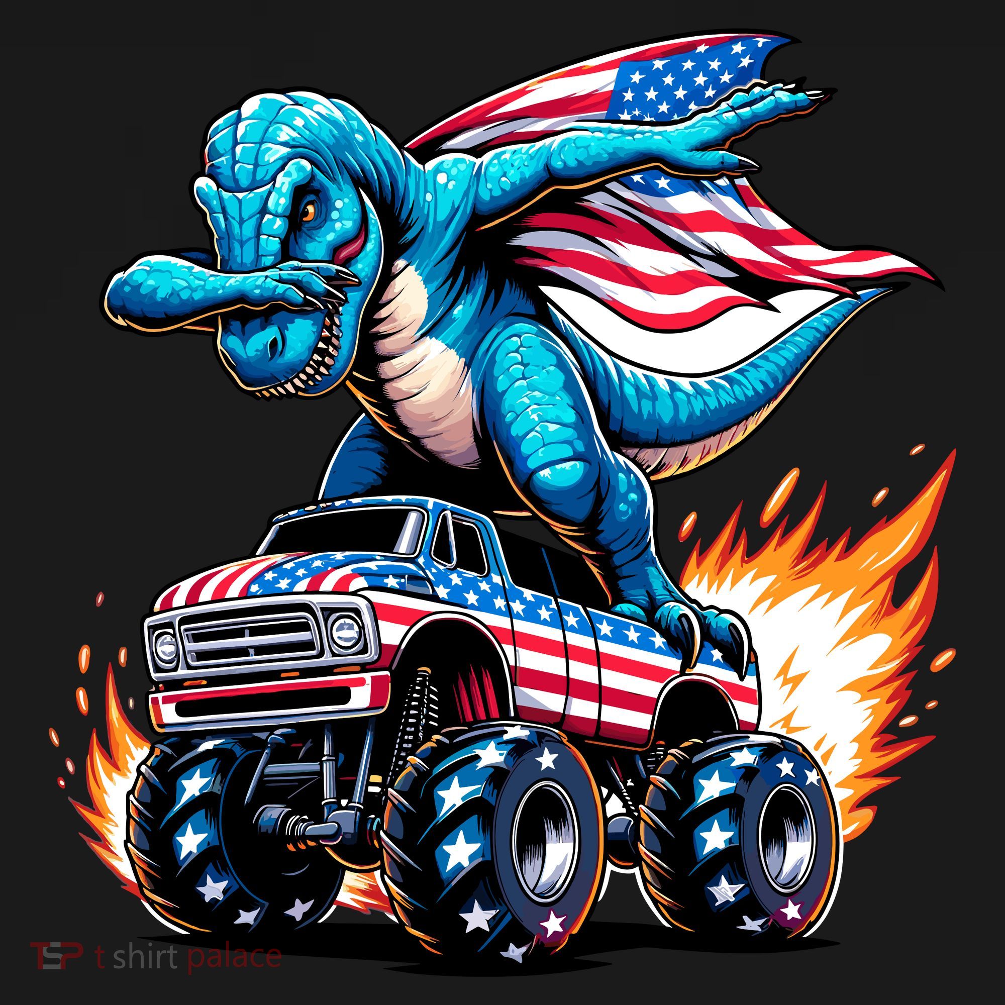 Patriotic T Rex Dabbing Monster Truck Ornament