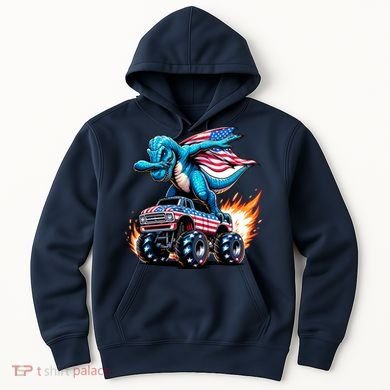 Patriotic T Rex Dabbing Monster Truck Hoodie