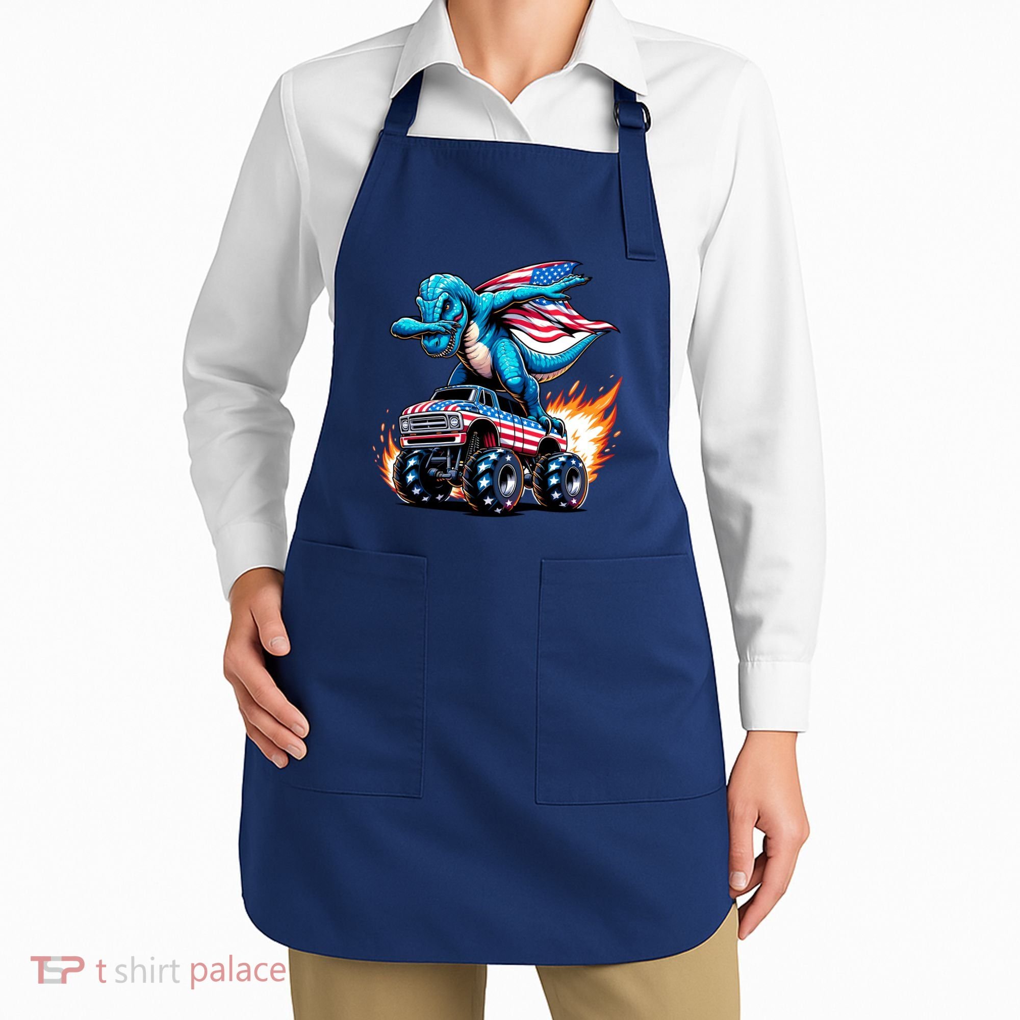 Patriotic T Rex Dabbing Monster Truck Apron