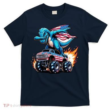 Patriotic T Rex Dabbing Monster Truck T-Shirt