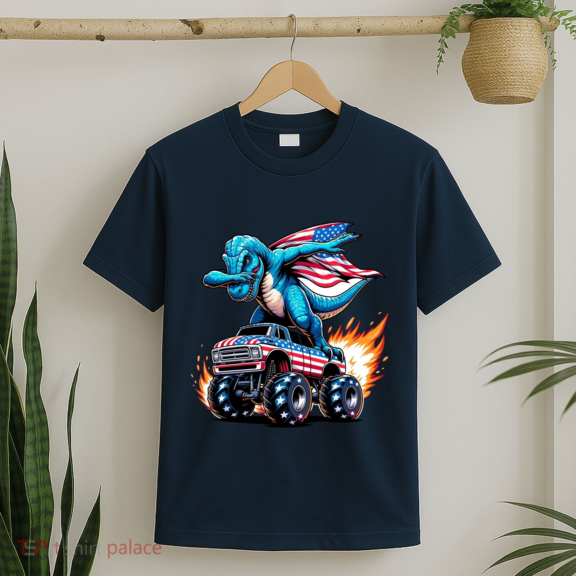 Patriotic T Rex Dabbing Monster Truck T-Shirt