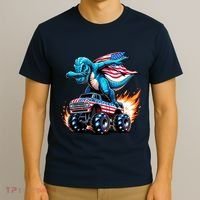 Patriotic T Rex Dabbing Monster Truck T-Shirt thumb 3