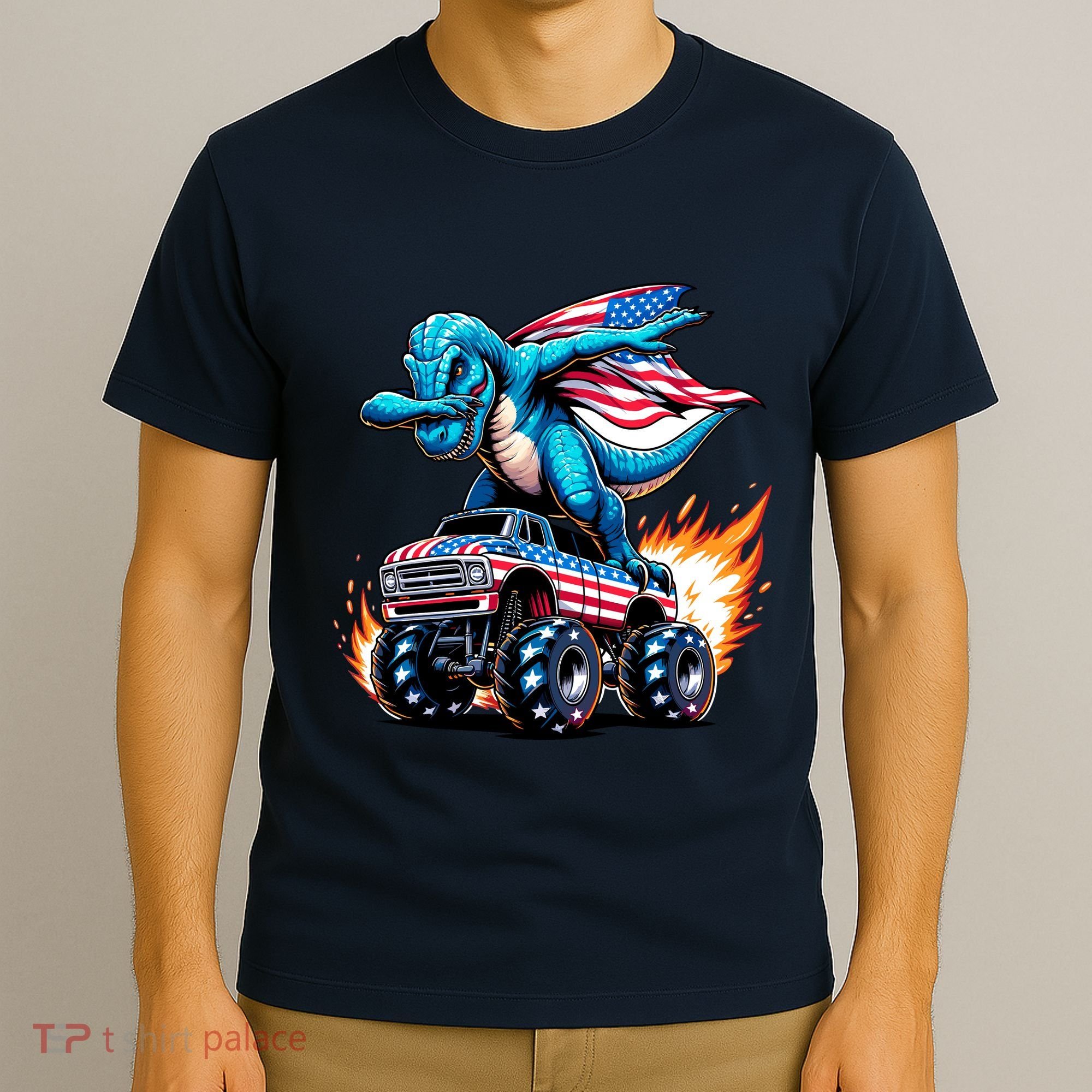 Patriotic T Rex Dabbing Monster Truck T-Shirt