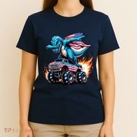 Patriotic T Rex Dabbing Monster Truck T-Shirt thumb 4