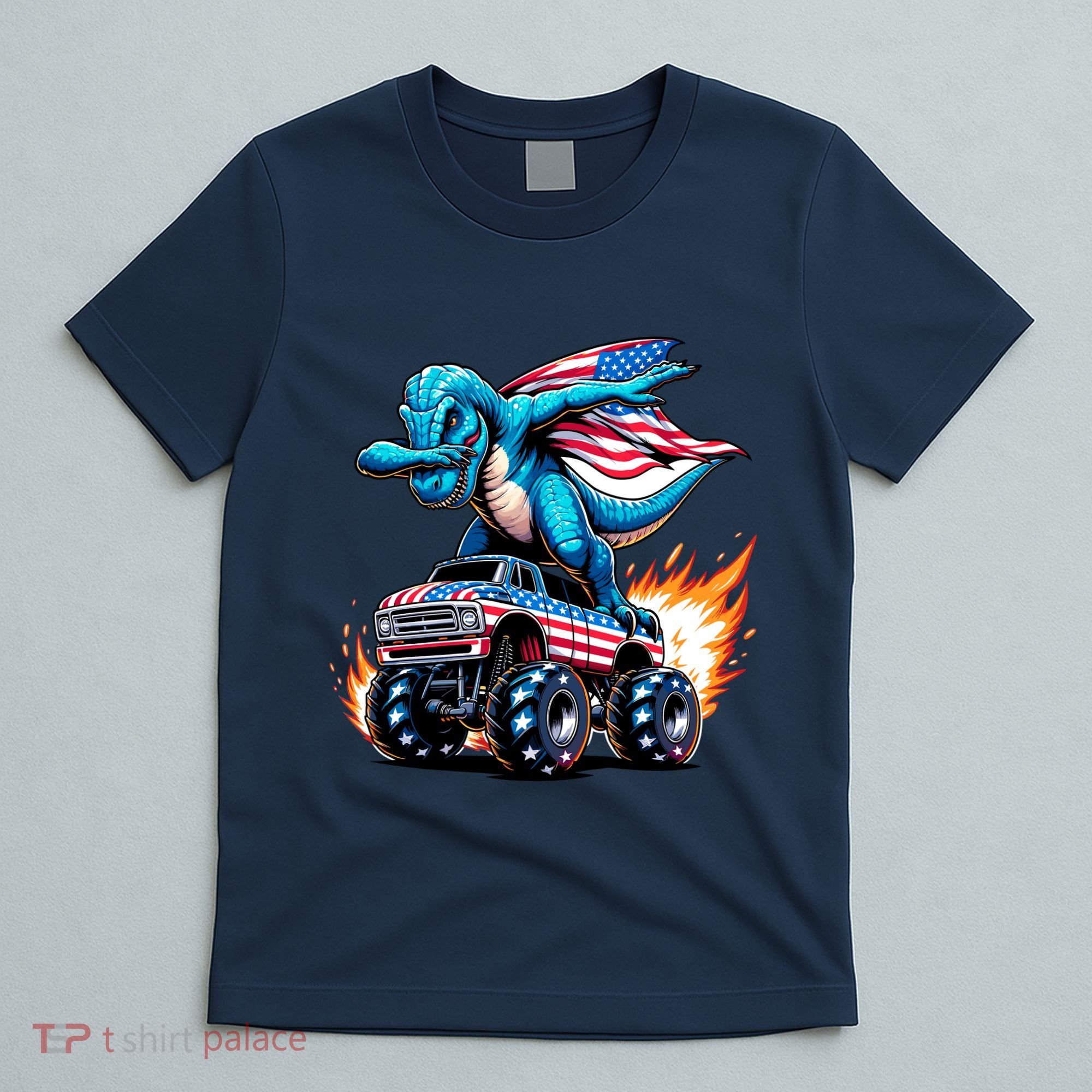 Patriotic T Rex Dabbing Monster Truck T-Shirt