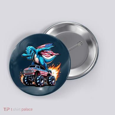 Patriotic T Rex Dabbing Monster Truck Button