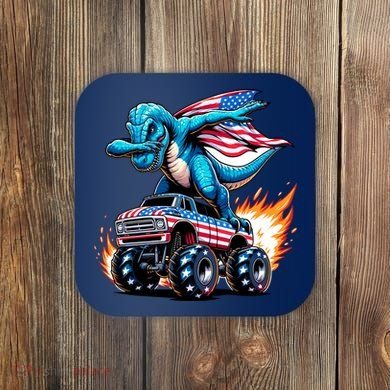 Patriotic T Rex Dabbing Monster Truck Coaster