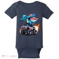 Patriotic T Rex Dabbing Monster Truck Baby Bodysuit thumb 0