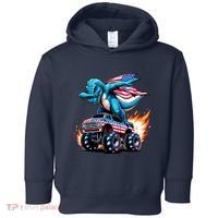 Patriotic T Rex Dabbing Monster Truck Toddler Hoodie thumb 0