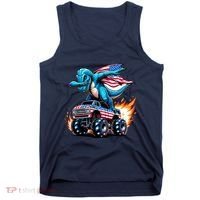 Patriotic T Rex Dabbing Monster Truck Tank Top thumb 0
