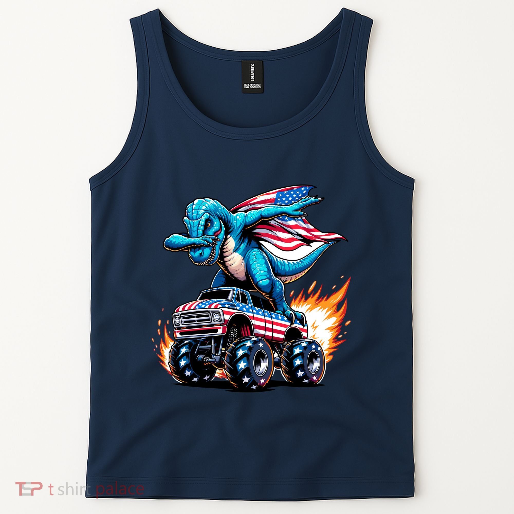 Patriotic T Rex Dabbing Monster Truck Tank Top