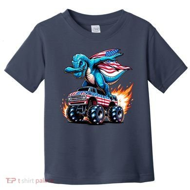 Patriotic T Rex Dabbing Monster Truck Toddler T-Shirt
