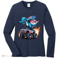 Patriotic T Rex Dabbing Monster Truck Women's Long Sleeve Shirt thumb 0