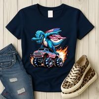 Patriotic T Rex Dabbing Monster Truck Women's T-Shirt thumb 3