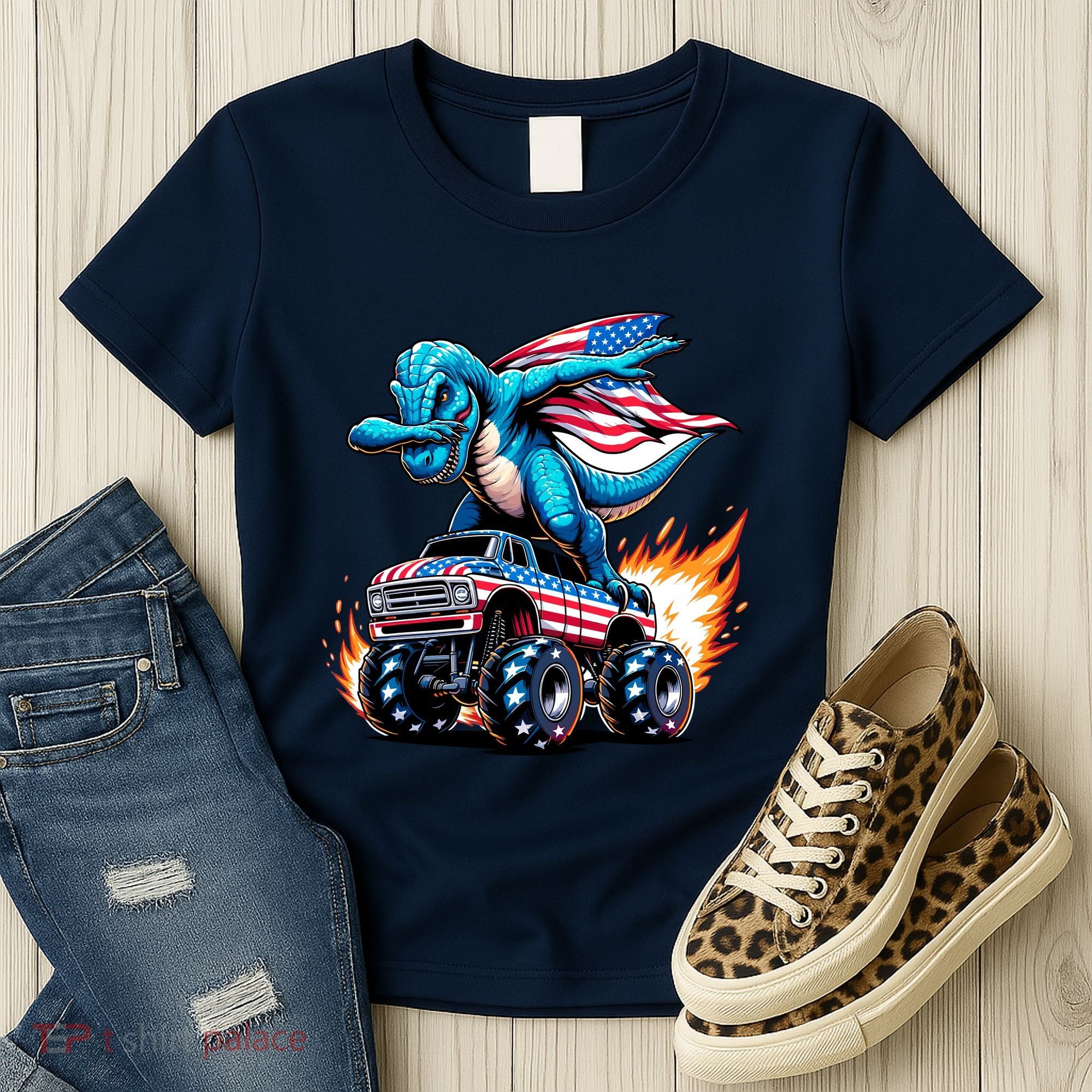 Patriotic T Rex Dabbing Monster Truck Women's T-Shirt