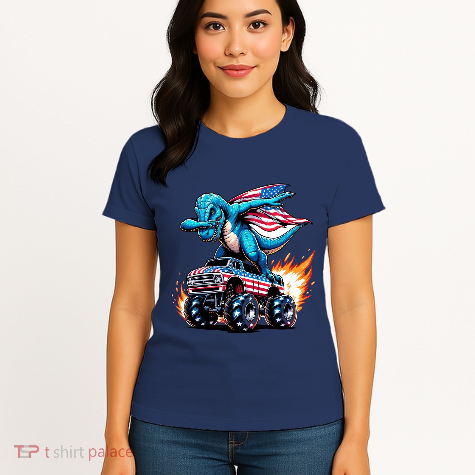 Patriotic T Rex Dabbing Monster Truck Women's T-Shirt