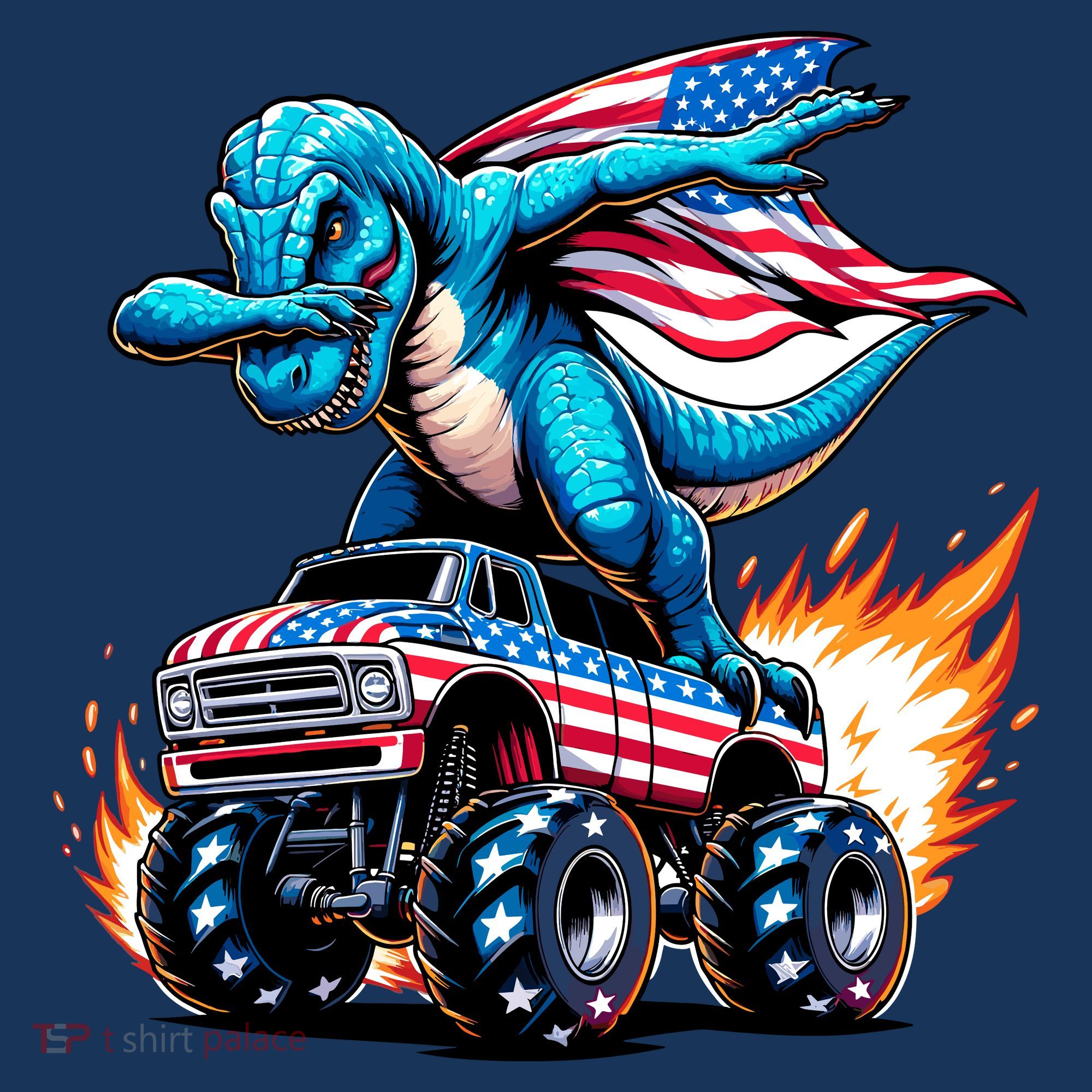 Patriotic T Rex Dabbing Monster Truck Women's T-Shirt