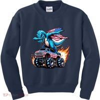 Patriotic T Rex Dabbing Monster Truck Kids Sweatshirt thumb 0