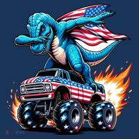 Patriotic T Rex Dabbing Monster Truck Kids Sweatshirt thumb 2