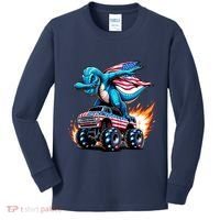 Patriotic T Rex Dabbing Monster Truck Kids Long Sleeve Shirt thumb 0