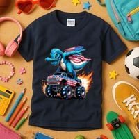 Patriotic T Rex Dabbing Monster Truck Kids T-Shirt thumb 3